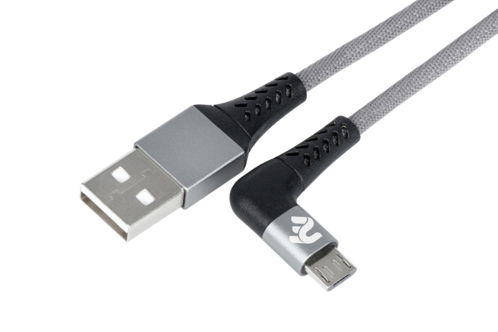Cable 2E USB 2.0 USB MicroUSB Flat Fabric Right Angle 1m Grey