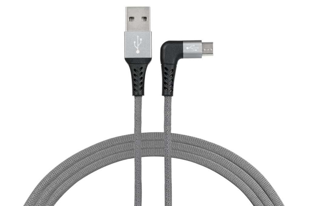 Cable 2E USB 2.0 USB MicroUSB Flat Fabric Right Angle 1m Grey