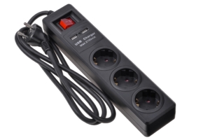 Мережевий фільтр 2Е на 3 розетки з вимикачем, 2хUSB, 3G1.5, 1.8м, чорний
