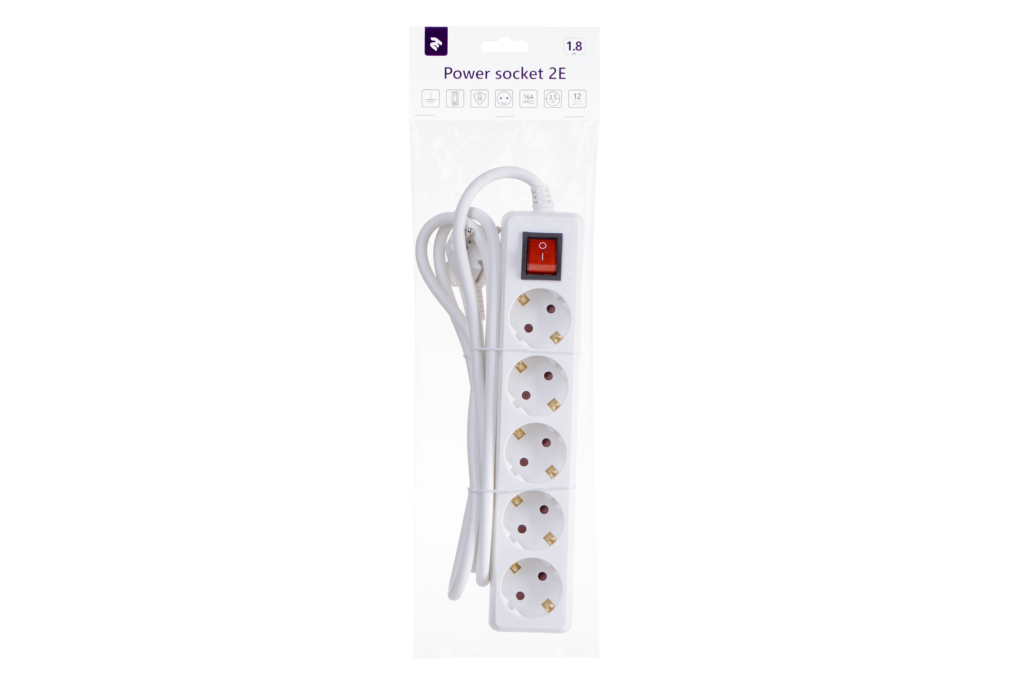Surge protector 2E with 5 sockets and a switch 3G1.5, 1.8m, white