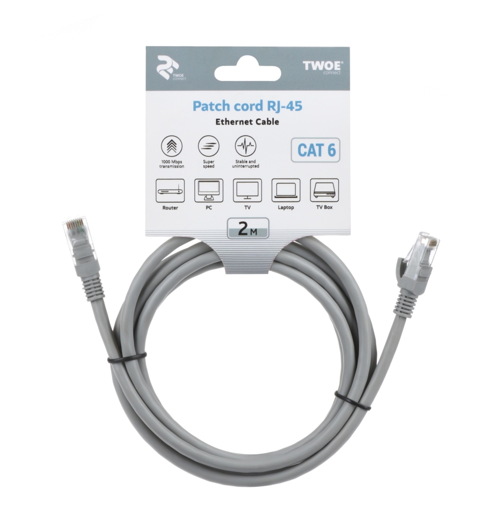 Patch cord 2E Cat 6, RJ45, 24AWG, 2m