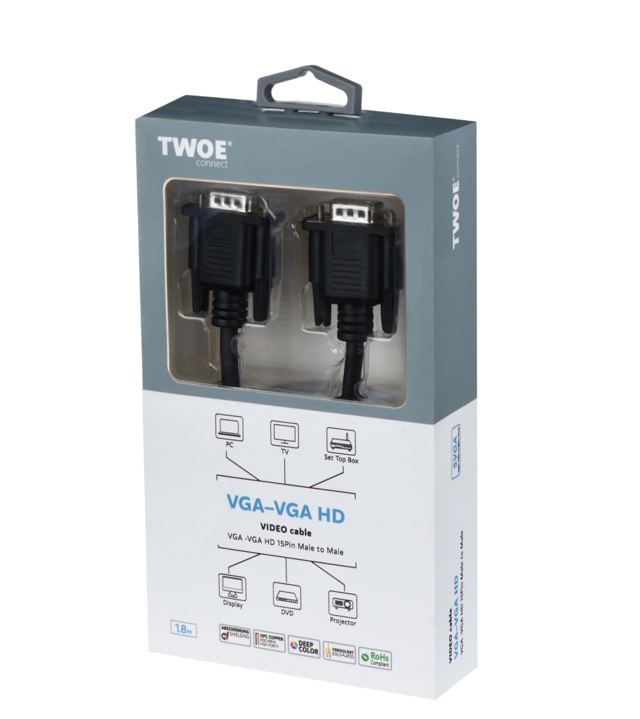 2E Кабель E SVGA – SVGA HD 15Pin (M/M), Molding Type, black, 1.8m