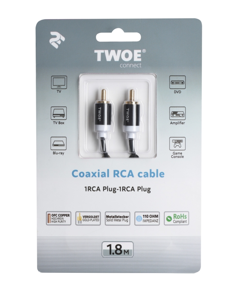 Кабель 2E 1RCA Plug – 1RCA Plug, Al, 1.8m