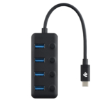 2E Хаб USB-C > 4xUSB-A, 0.25м, чорний