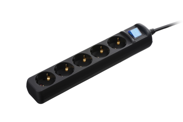 Surge Protector 2E with 5 sockets and a switch 3G1.0, 3m, black