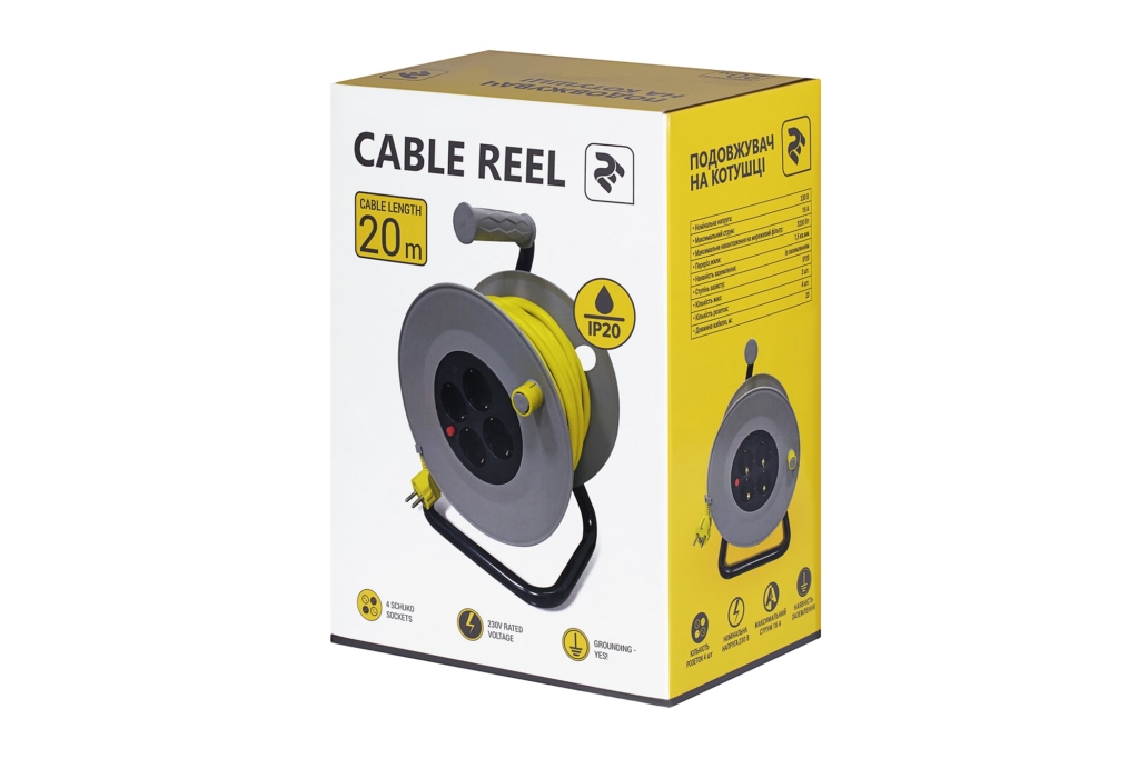 Extension Cord Reel 2E with 4XSchuko Plug, IP20, 3Gx1.5mm, 20 m