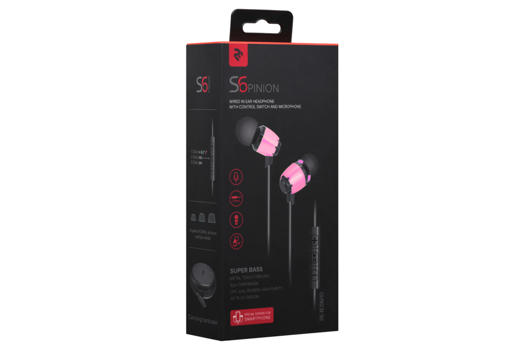 Earphones 2E S6 Pinion, Magenta