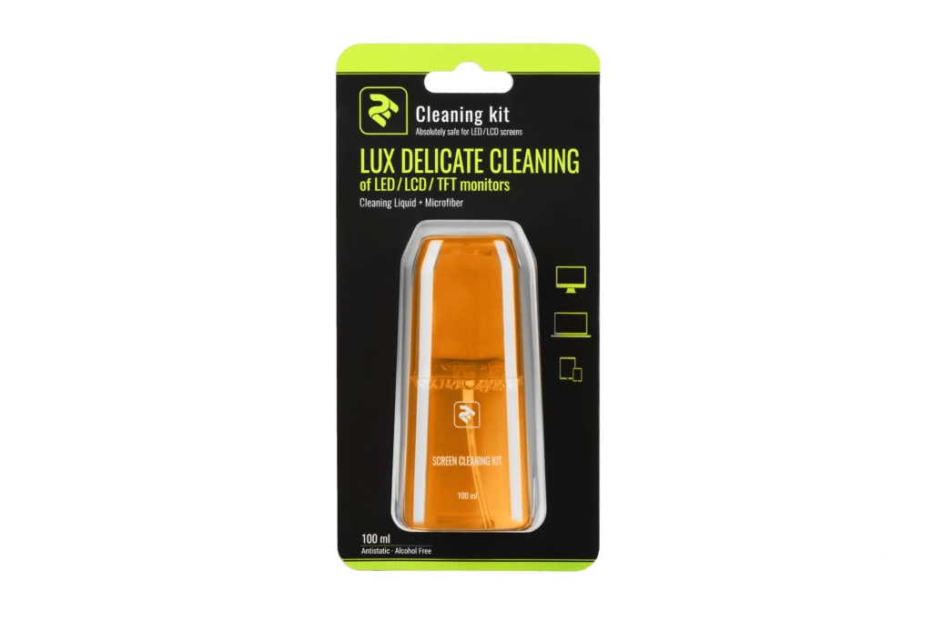 2E Lux Yellow cleaning kit — 100 ml liquid and 15×15 cm microfiber cloth