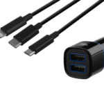 2E Набір Автомобільний ЗП 2хUSB 2.4A + кабель 3в1 Lightning/microUSB/Type-C) Black