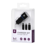 2E Набір Автомобільний ЗП 2хUSB 2.4A + кабель 3в1 Lightning/microUSB/Type-C) Black