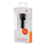 2E Dual USB Car Charger, Power Delivery, USB 2.4A, 30W, Black
