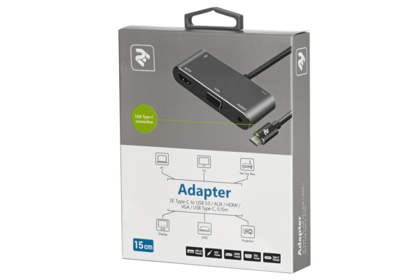 Adapter 2E Type C to 3.0 Female+AUX+HDMI Female+VGA+USB Type C Female, 0.15m