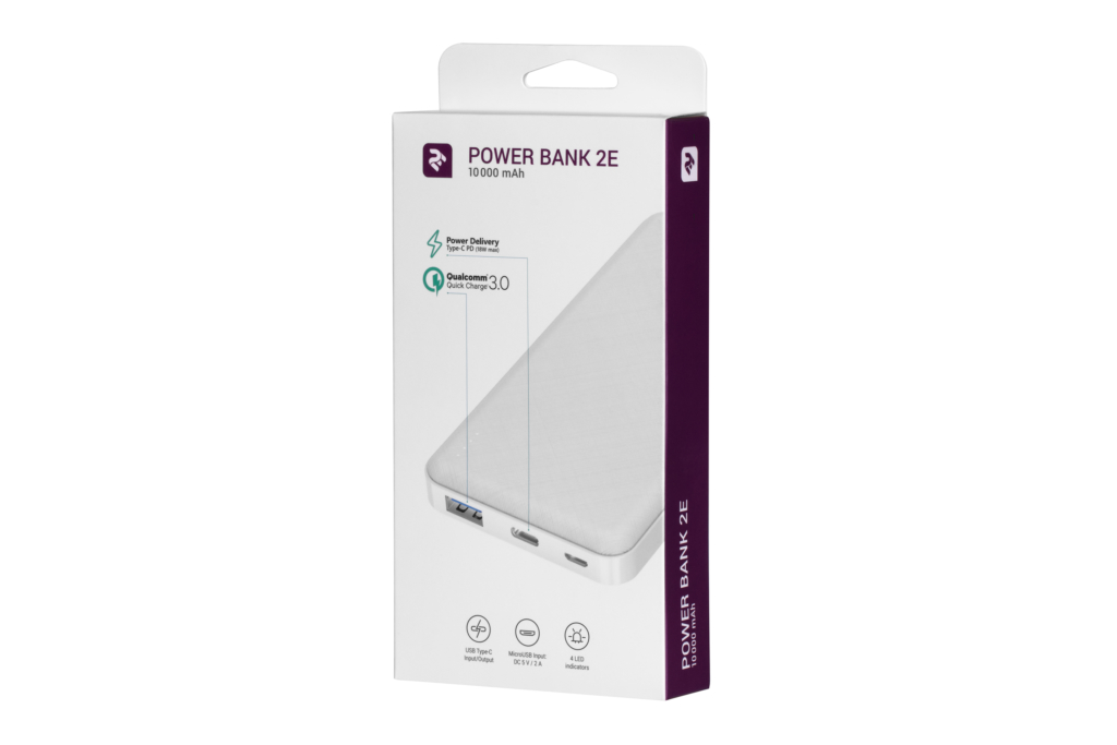 Power Bank 2E 10000 mAh PD Quick Charge White