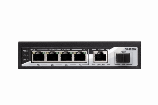 Switch 2E PowerLink SP402GX 5xGE, 1xSFP (4xGE PoE, 1xGE, 1xSFP Uplink, 65W), unguided