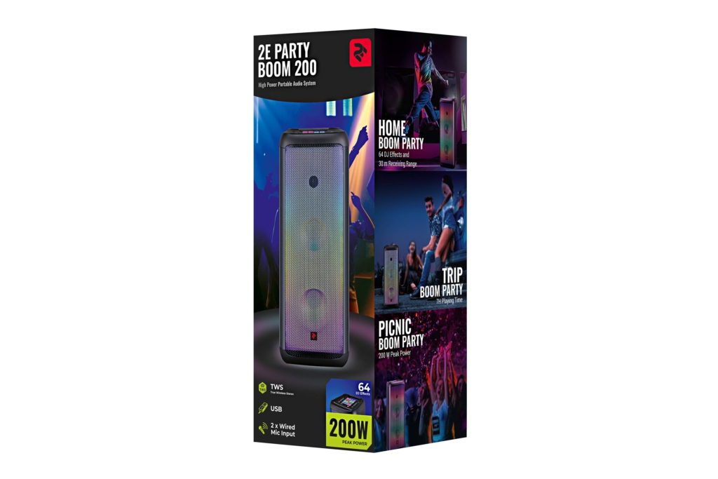 2E Акустична система PARTY BOOM 200 TWS, USB, Full LED, DJ Effects, Wireless