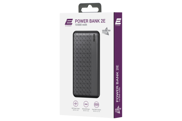 2E Портативний зарядний пристрій Geometry 10000mAh, Type-C, USB-А, black