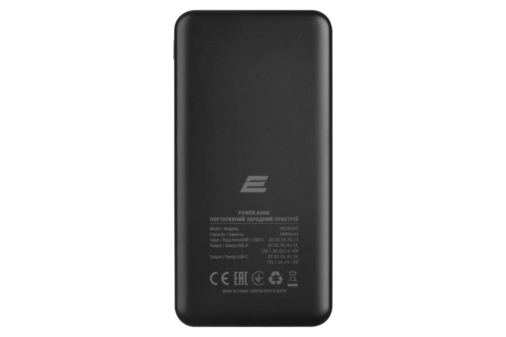 2E Портативний зарядний пристрій Geometry 10000mAh, PD+QC 3.0 18W, black