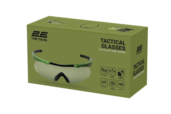 Очки тактические, защитные 2E Falcon Army Green с EVA-футляром, 3 линзы