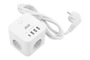 2E Adapter 4XSchuko with switch, 3*USB-A, 1*USB-C, 1.5m, white
