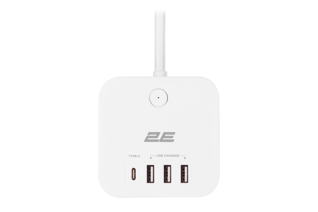 2E Adapter 4XSchuko with switch, 3*USB-A, 1*USB-C, 1.5m, white