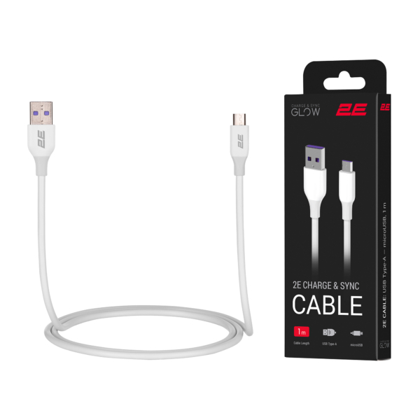 2E Кабель USB-A – microUSB Glow 1m White