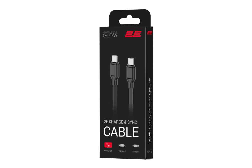 2E Cable USB-C – USB-C Glow 60W, 1m, black