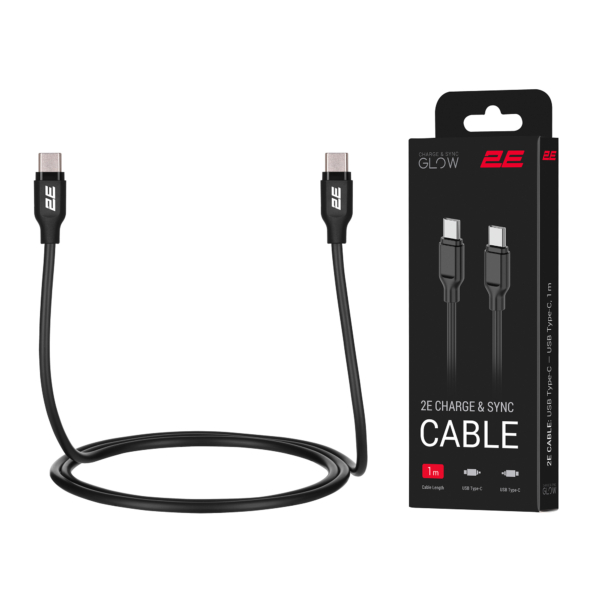 2E Кабель USB-C – USB-C Glow 60W 1m Black