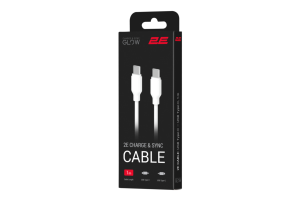 Кабель 2E USB-C – USB-C, Glow, 60W, 1m, white