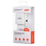 Wall Charger Dual USB-A 2.1A + cable USB-C, White
