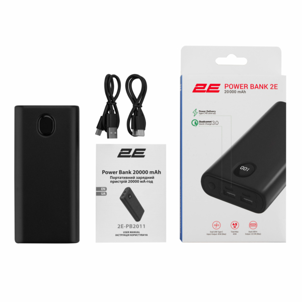 Power Bank 2Е 20000мАч PD, QC Black