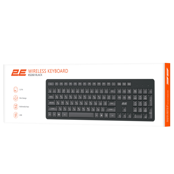 2E Клавіатура мембранна KS260 106key, WL, EN/UK/RU, чорний