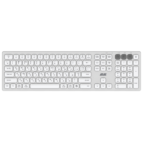 Клавиатура ножничная 2E KS270 105key, WL/BT, EN/UK/RU, серебристо-белый