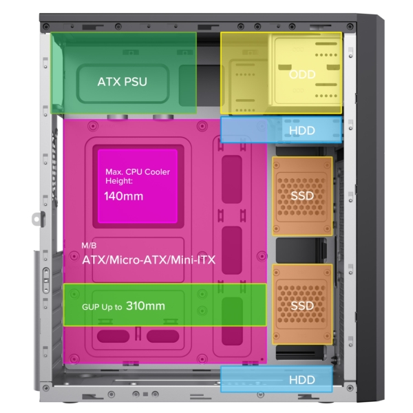 2E Корпус TeamX TMX07 з БЖ 2E ATX400W 2xUSB2.0 1×80мм VGA 310мм, ATX чорний