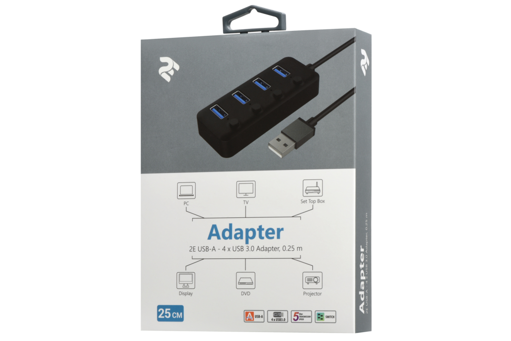 2E USB-A to 4*USB3.0, Hub with switch, 0.25 м
