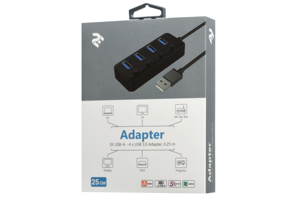 2E USB-A to 4*USB3.0, Hub with switch, 0.25m