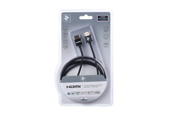 2E Кабель HDMI (M/M), 2м, 2.0, Slim High Speed Aluminum, чорний