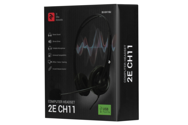 PC headset stereo On-ear 2E CH11 USB, omni-mic, 2m, black