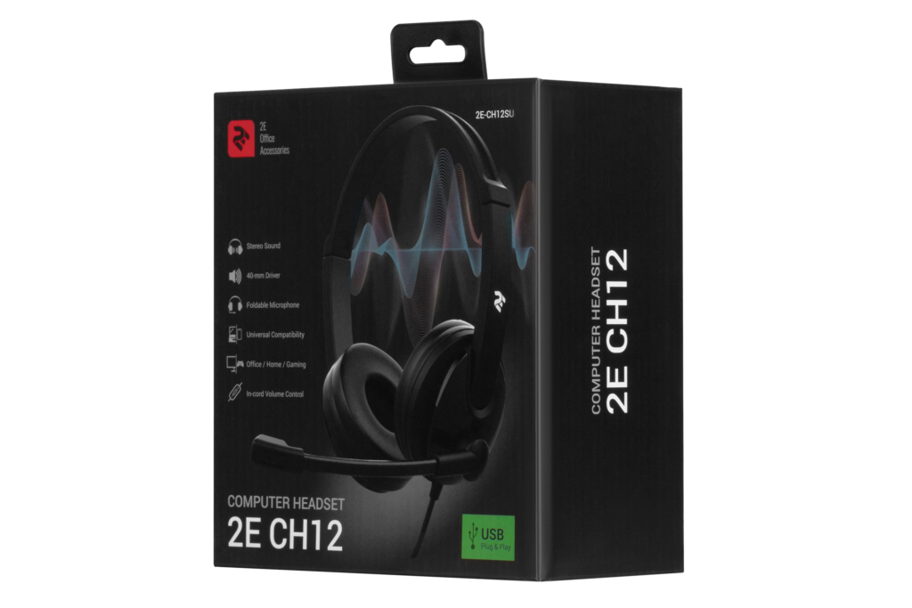 Гарнитура ПК стерео On-ear 2E CH12 USB, omni-mic, 2м, черный