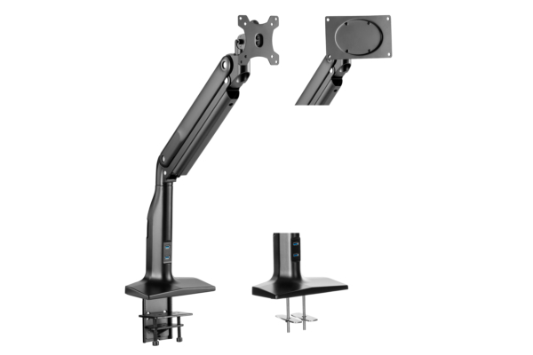 Single Monitor Select Spring Assisted Aluminum Monitor Arm with USB