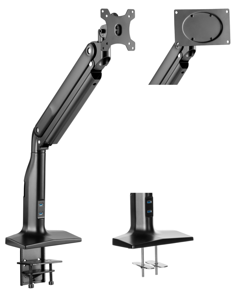 Single Monitor Select Spring Assisted Aluminum Monitor Arm with USB