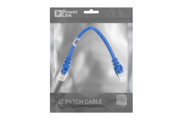 Patch Cable 2E Cat 6,UTP,RJ45, 26AWG ,7/0.16 Cu, 0.20 m, PVC,Blue