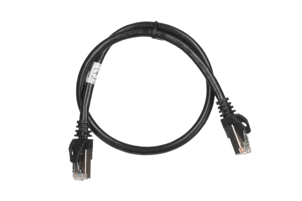 Patch Cable 2E Cat 6,Shielding S-FTP,metal foil pairs,braided cable,RJ45, 4X2 27AWG ,7/0.14 Cu, 0.50 m, PVC,Black