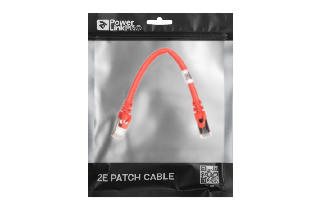 Patch Cable 2E Cat 6,Shielding S-FTP,metal foil pairs,braided cable,RJ45, 4X2 27AWG ,7/0.14 Cu, 0.20 m, PVC,Red