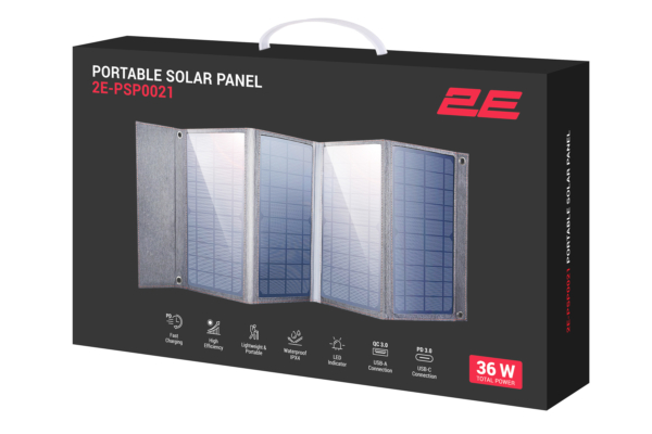 2E portable solar panel, 36 W, USB-С 20W, USB-A 18W