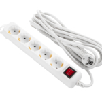 2E Power Strip 5хType F, 3х1.5mm2, 16A, 5m, white