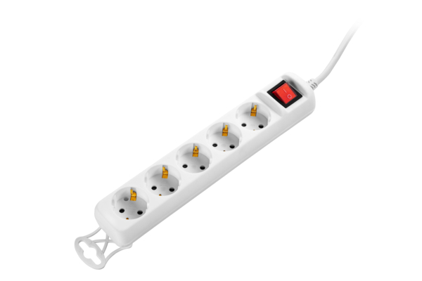 2E Power Strip 5хType F, 3х1.5mm2, 16A, 5m, white
