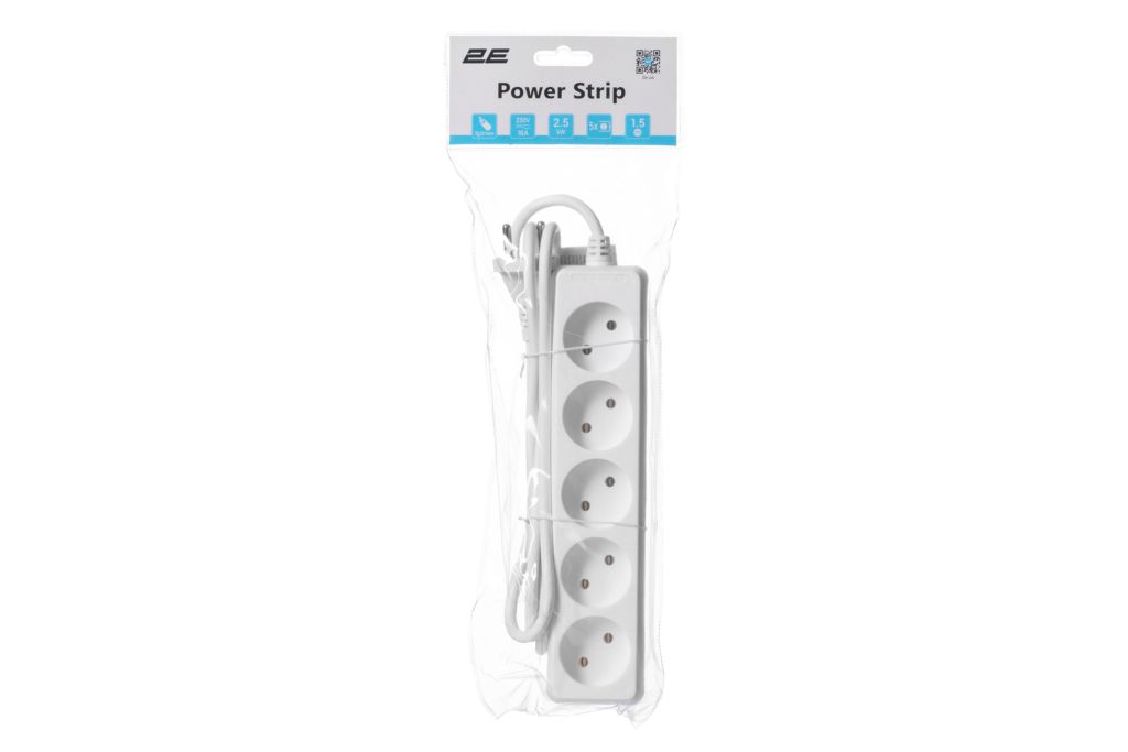 2E Power Strip 5хType C, 2х1mm2, 10A, 1.5m, white