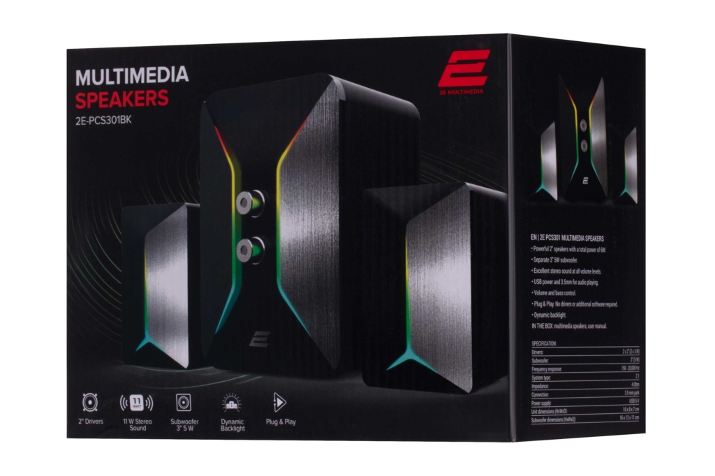 Акустическая система 2E PCS301 RGB, 2.1, USB, Black