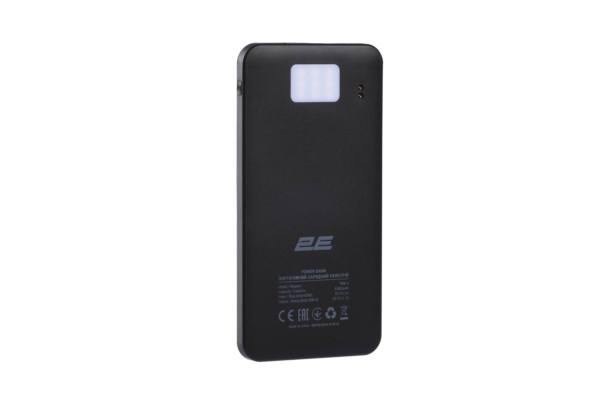 2E Акумулятор портативний літій-іонний Power Bank Solar 8000мА·год, вбудований LED-ліхтар, чорний