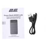 2E Акумулятор портативний літій-іонний Power Bank Solar 8000мА·год, вбудований LED-ліхтар, чорний